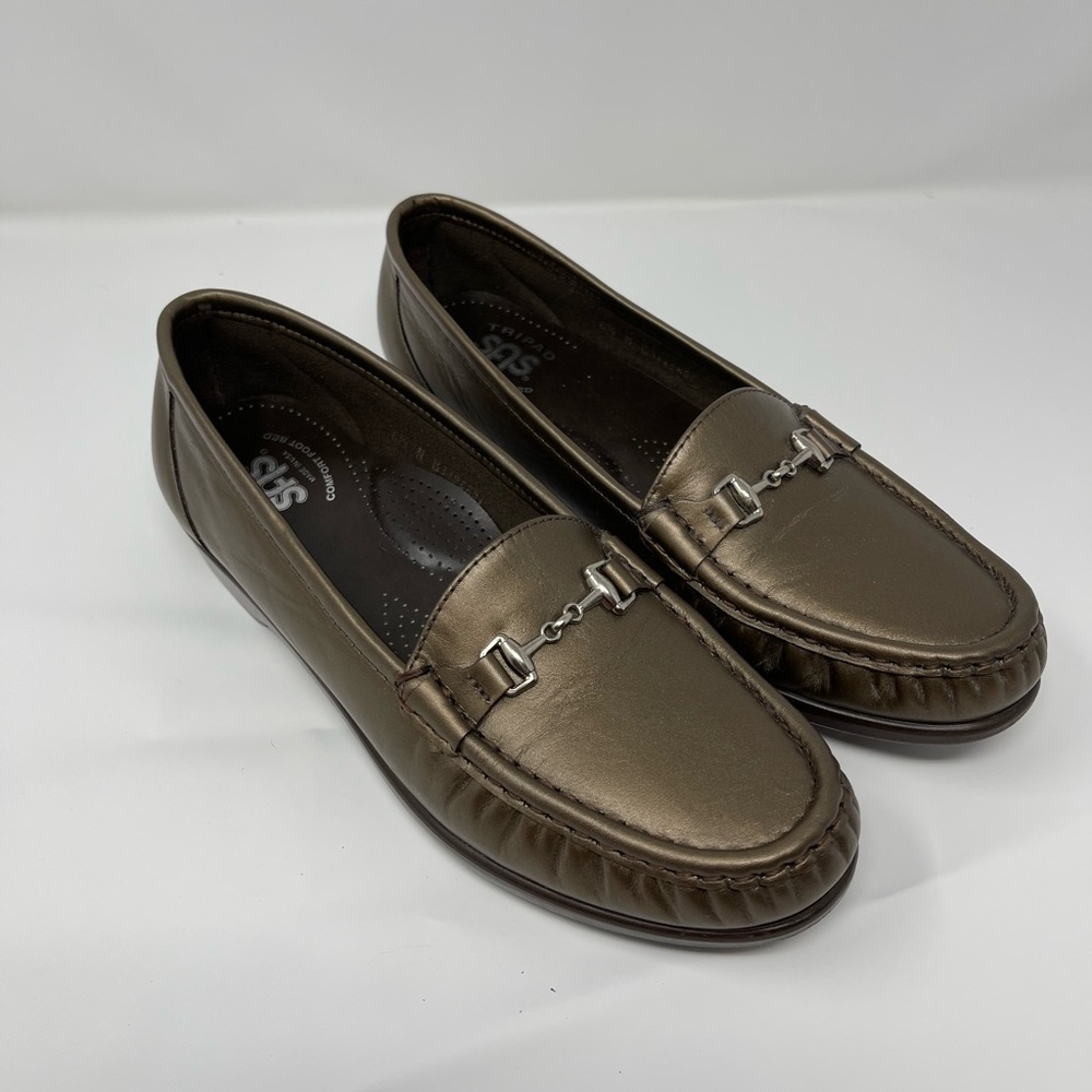 Old Money SAS Metro Women's 8.5 N Leather Slip-On Horsebit Loafers Bronze - Picture 2 of 5